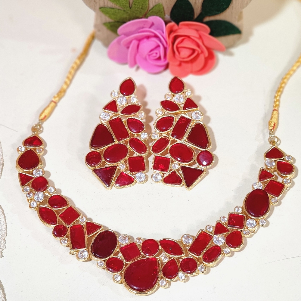 Maroon Beautiful Statement Necklace Egyptian Styl… - image 1